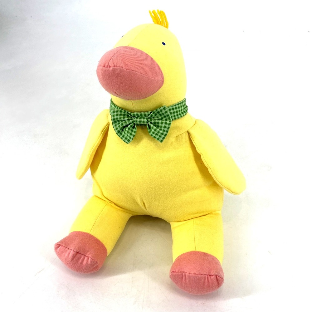 Pier 1 Imports Yellow Duck Green Bowtie 14" Plush Stuffed Animal Toy Duckie